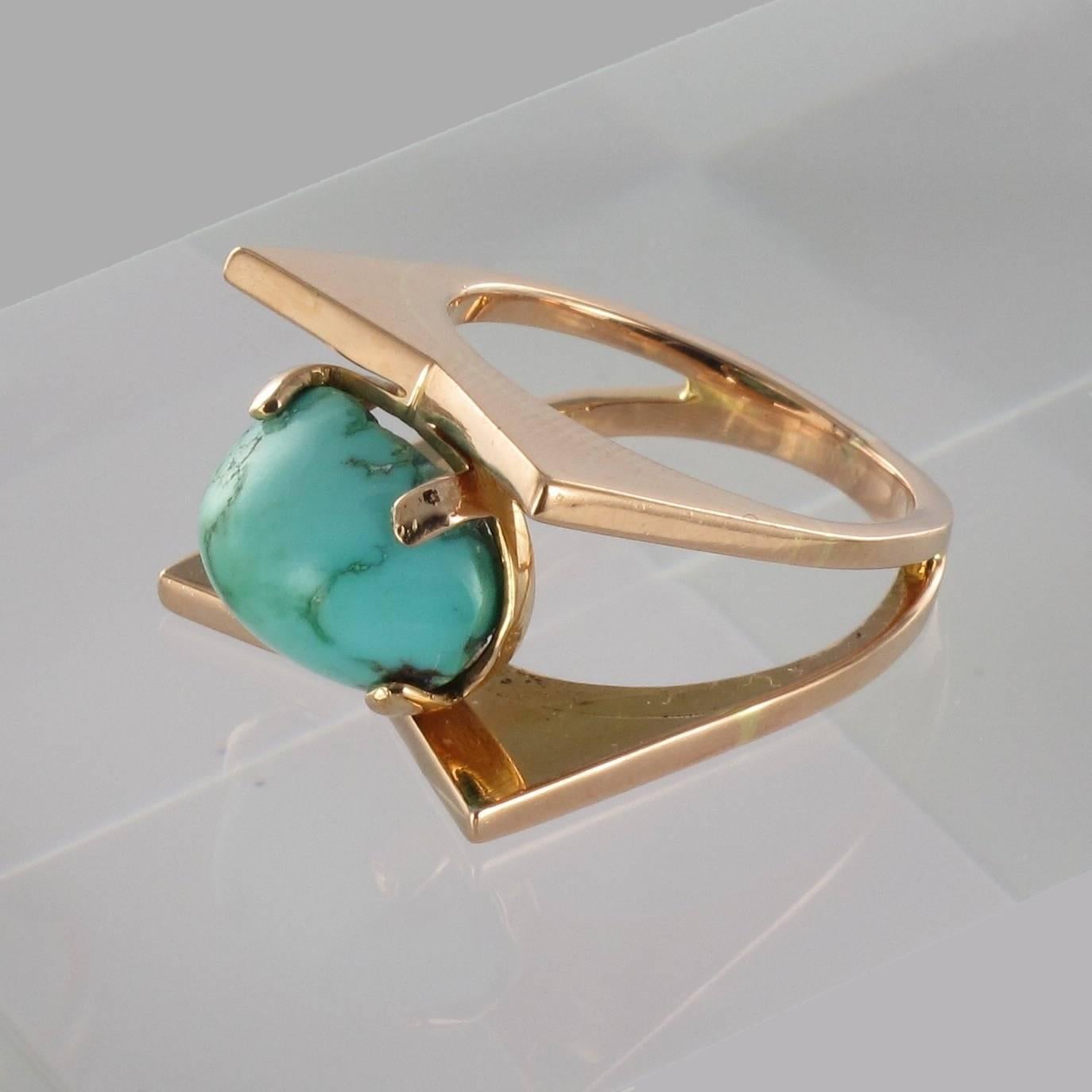 Women's Modernist Turquoise Gold Ring 