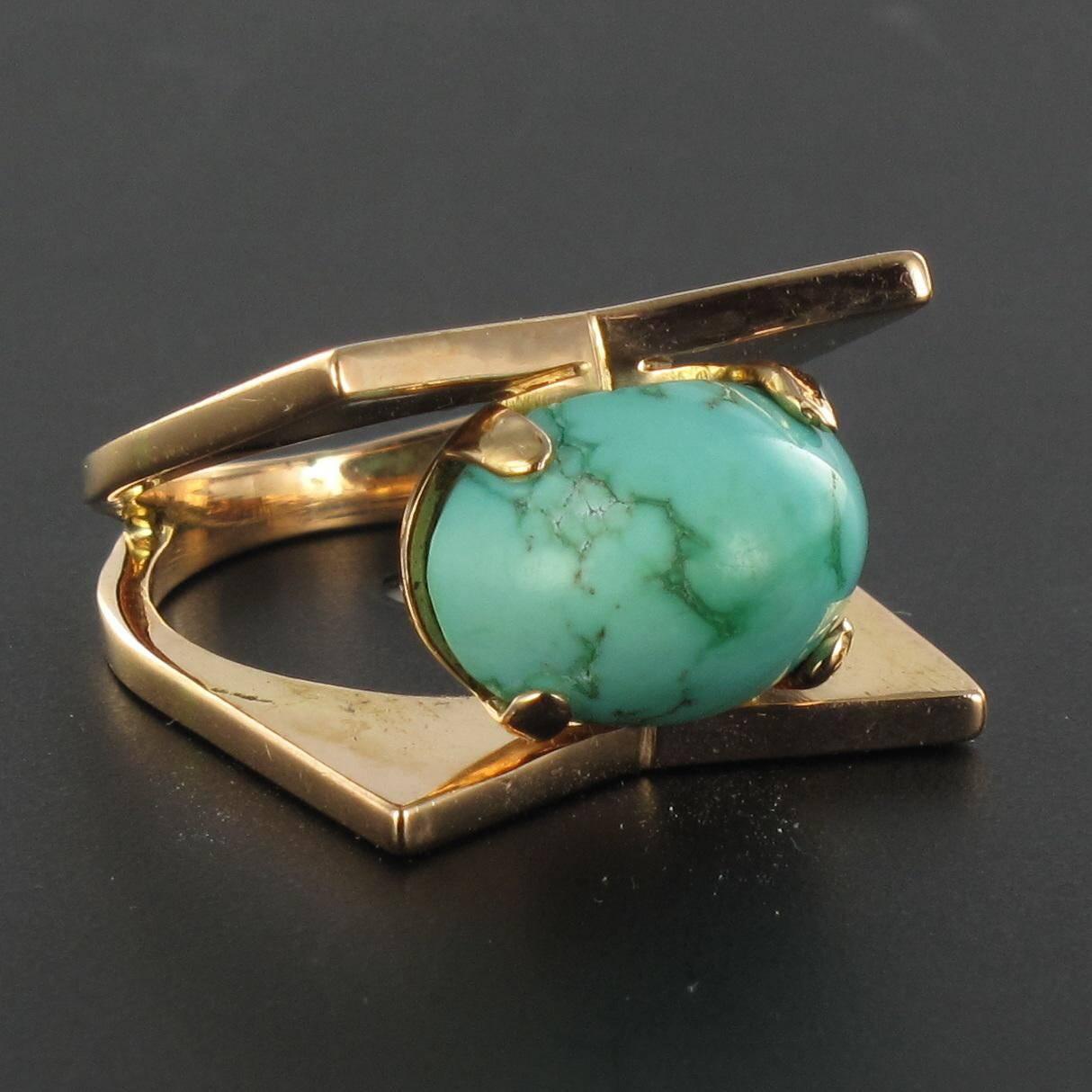 Modernist Turquoise Gold Ring  In Excellent Condition In Poitiers, FR