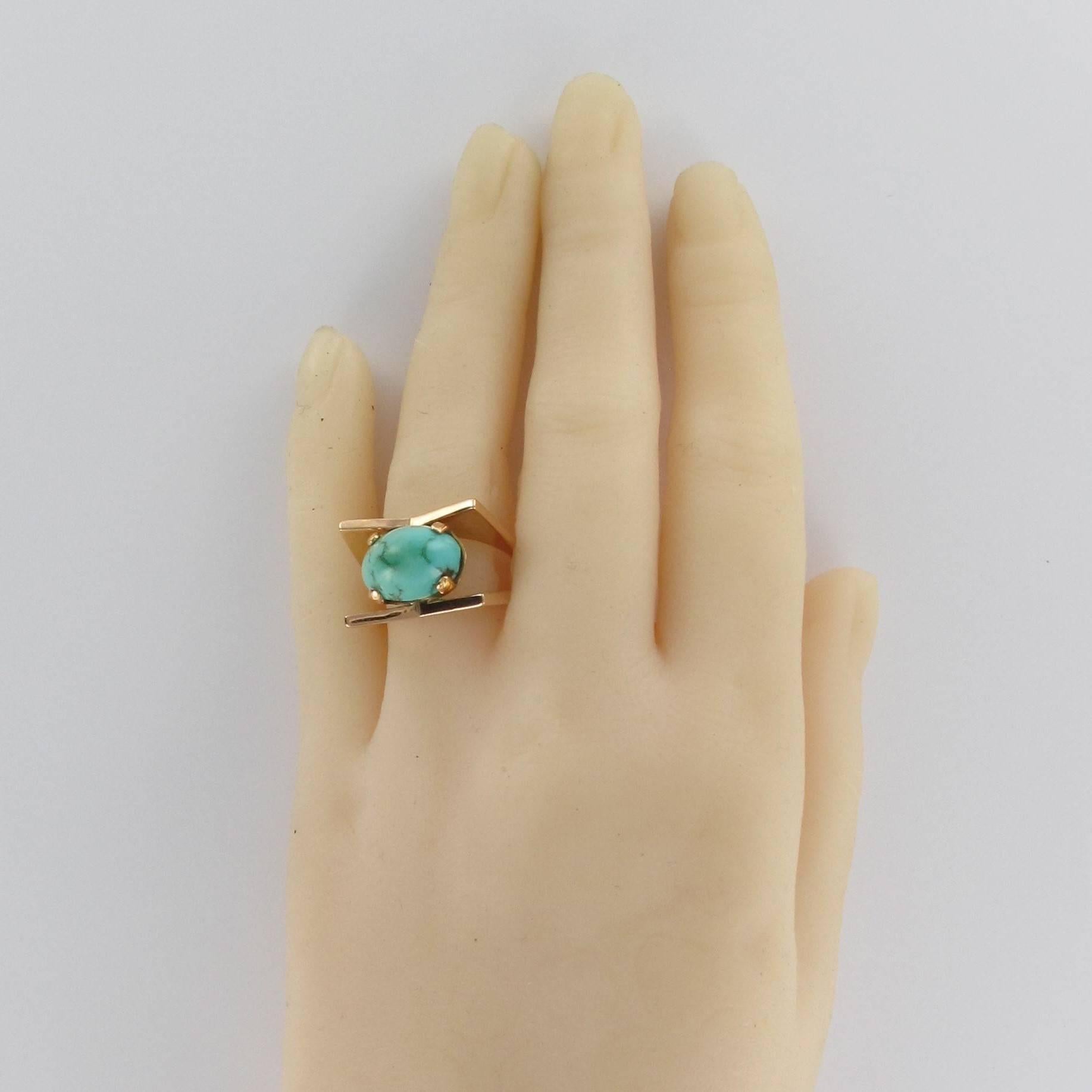 Retro Modernist Turquoise Gold Ring 