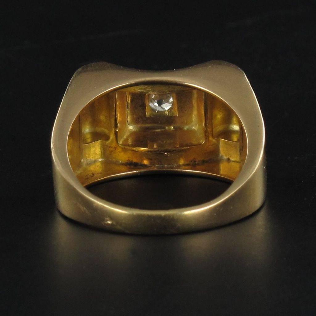Women's 1940s French Diamond Gold Tank Ring