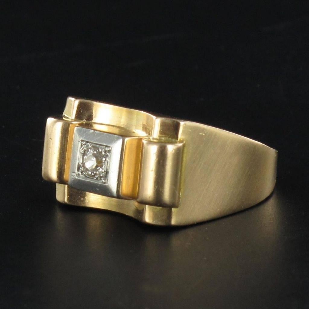 1940s French Diamond Gold Tank Ring 1