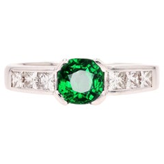 French Modern 1, 02 Carat Tsavorite Garnet Princess-Cut Diamonds White Gold Ring
