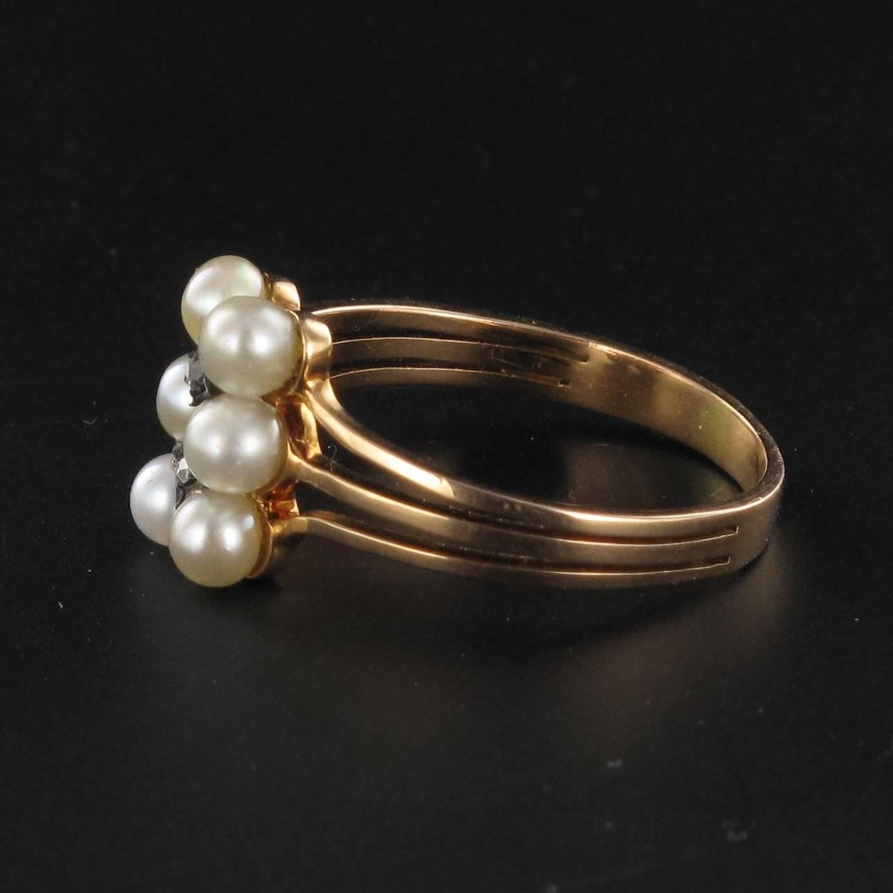 1840s French Antique Fine Pearl Rose Cut Diamond Gold Ring 1