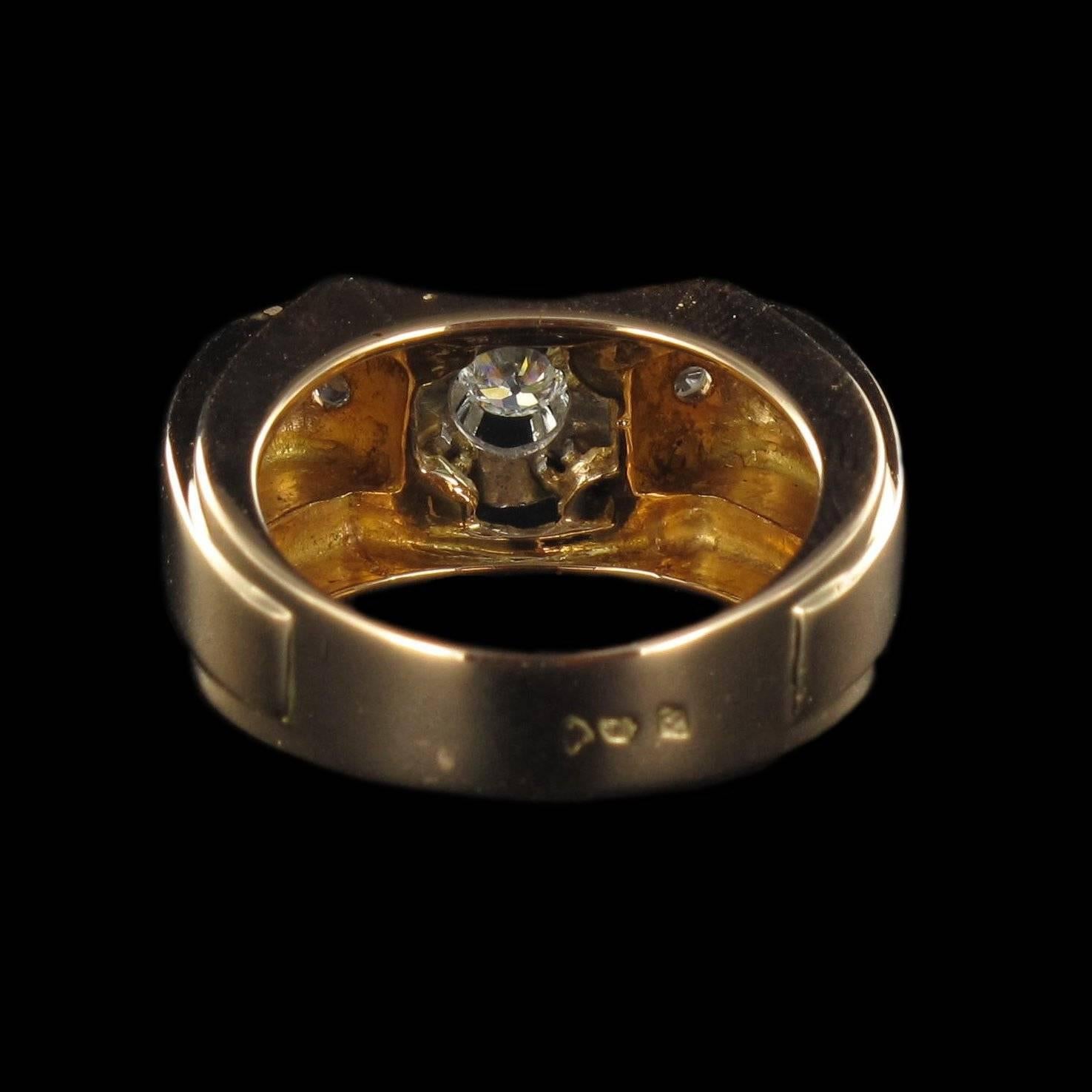 Women's 1950s French Diamond Two Color Gold Tank Ring