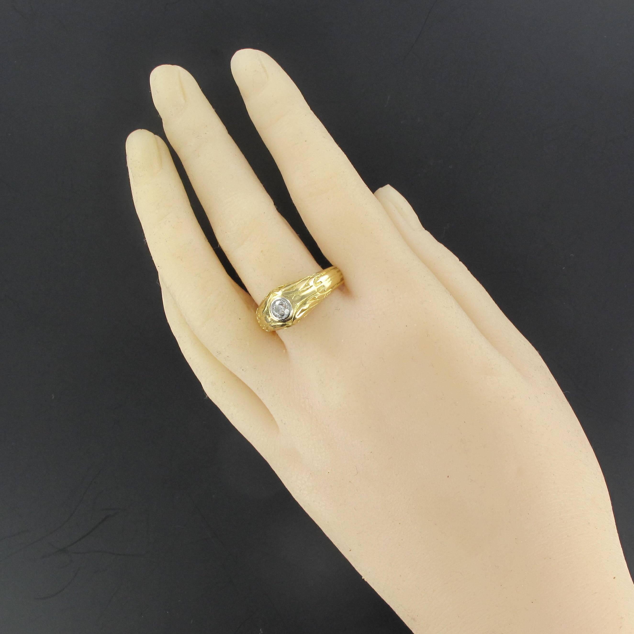 Napoleon III Antique Engraved Men’s Diamond Gold Signet Ring