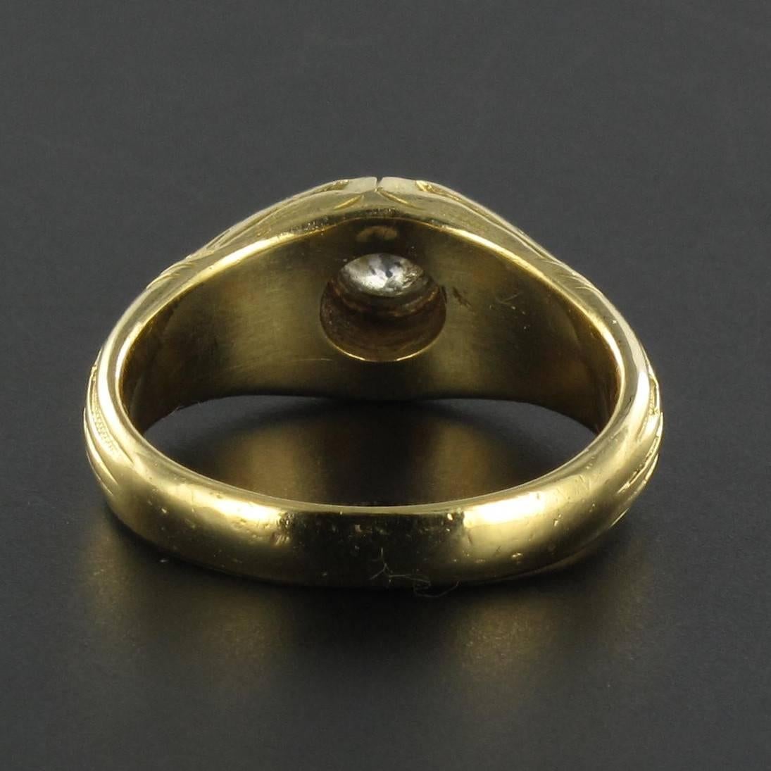 Women's or Men's Antique Engraved Men’s Diamond Gold Signet Ring