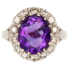 Retro 1970s Amethyst Diamonds 18 Karat White Gold Ring