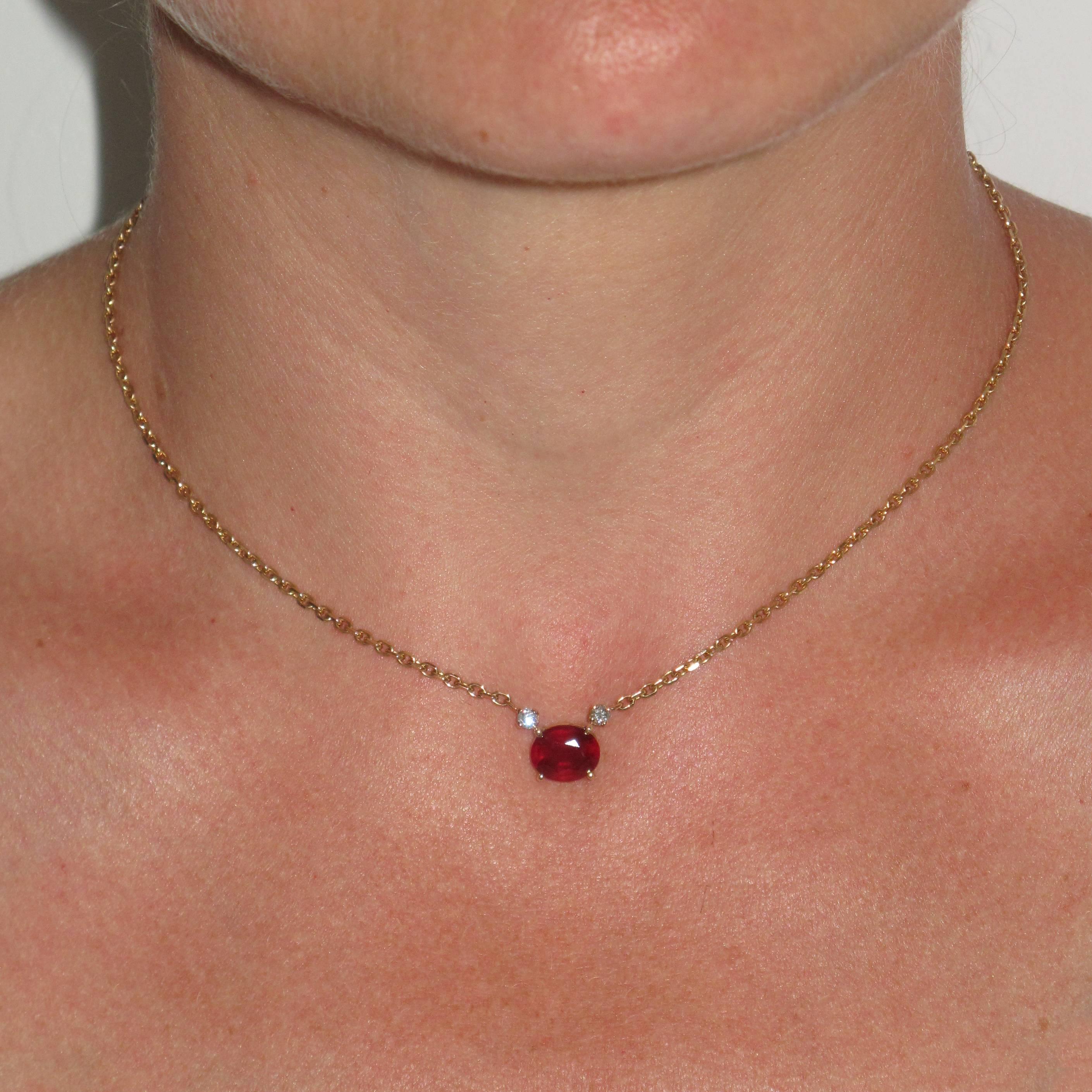 Modern New French Ruby Diamond Gold Necklace