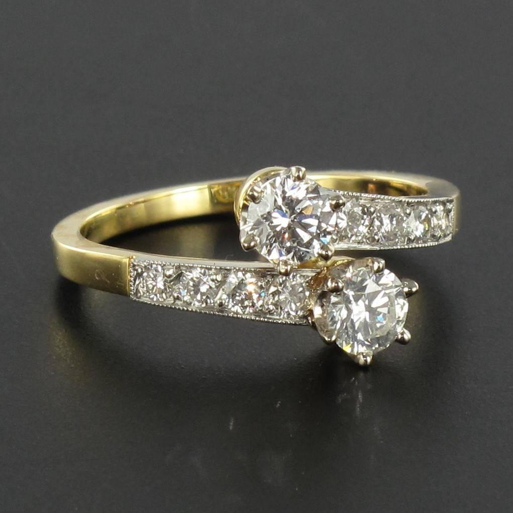 Women's New French Diamond Gold Platinum Bypass Engagement Ring