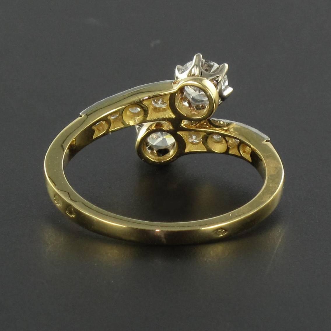 New French Diamond Gold Platinum Bypass Engagement Ring 1