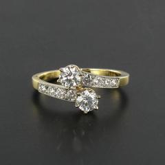 New French Diamond Gold Platinum Bypass Engagement Ring