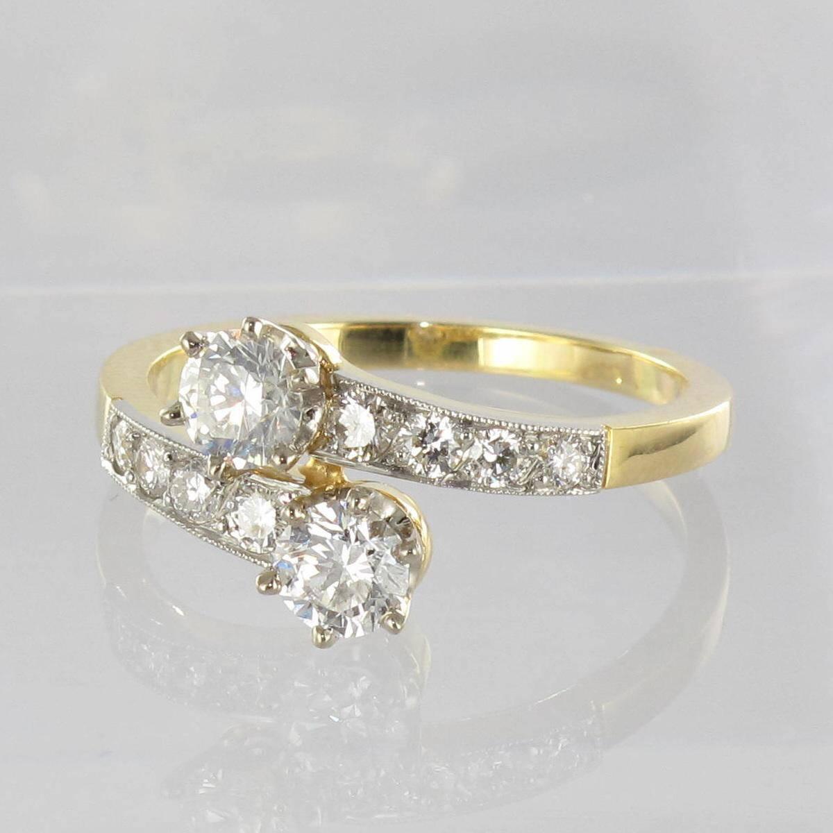 Contemporary New French Diamond Gold Platinum Bypass Engagement Ring