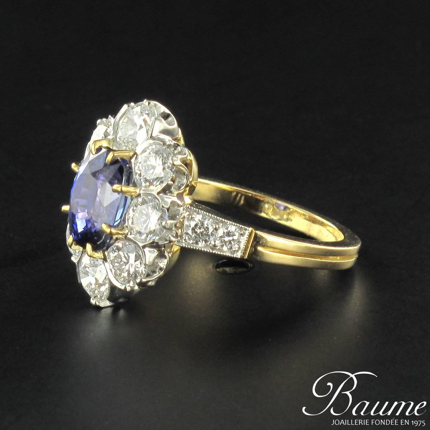 Napoleon III New French Cushion Cut Sapphire Diamond Gold Platinum Cluster Ring