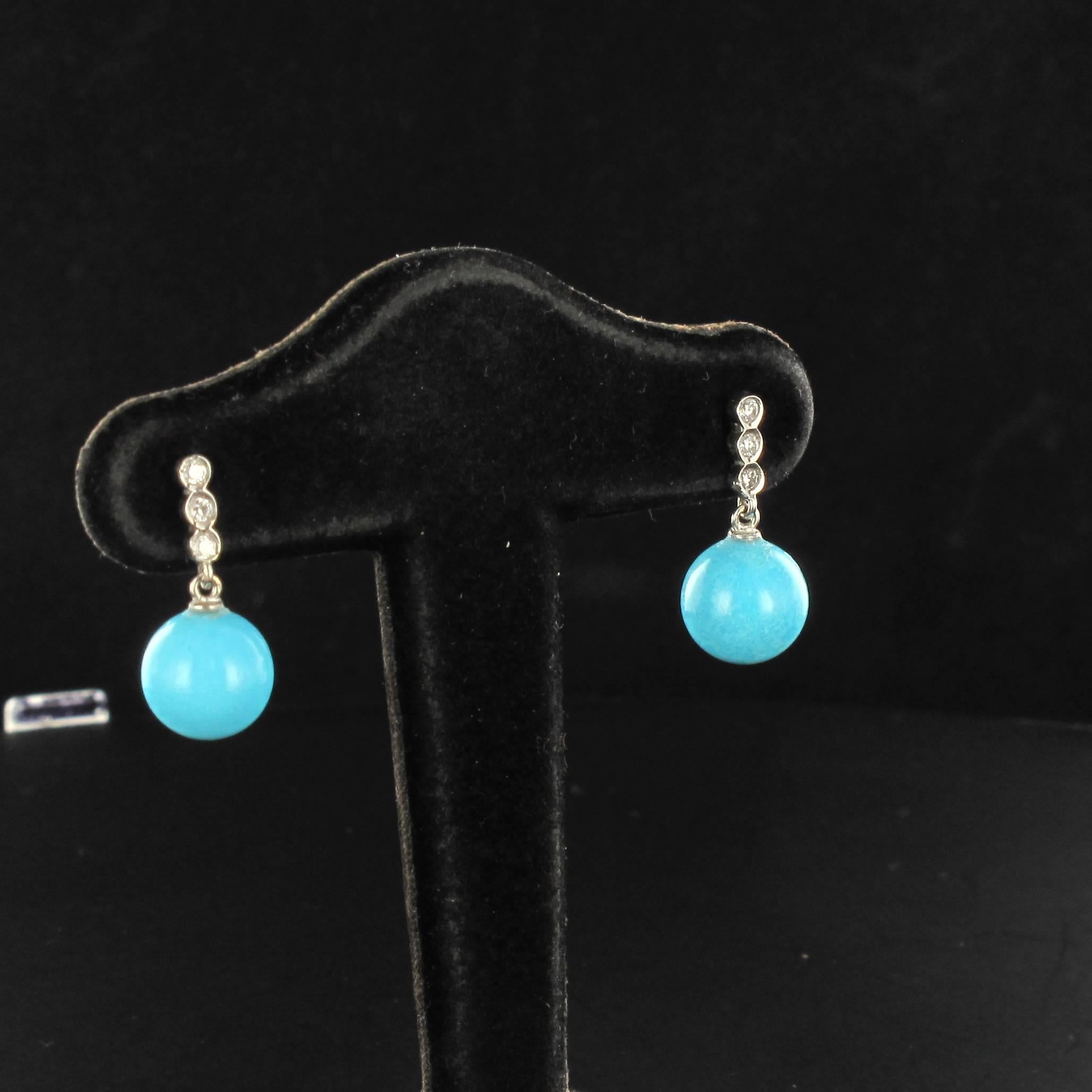 New Turquoise Diamond Gold Pendant Earrings In New Condition In Poitiers, FR