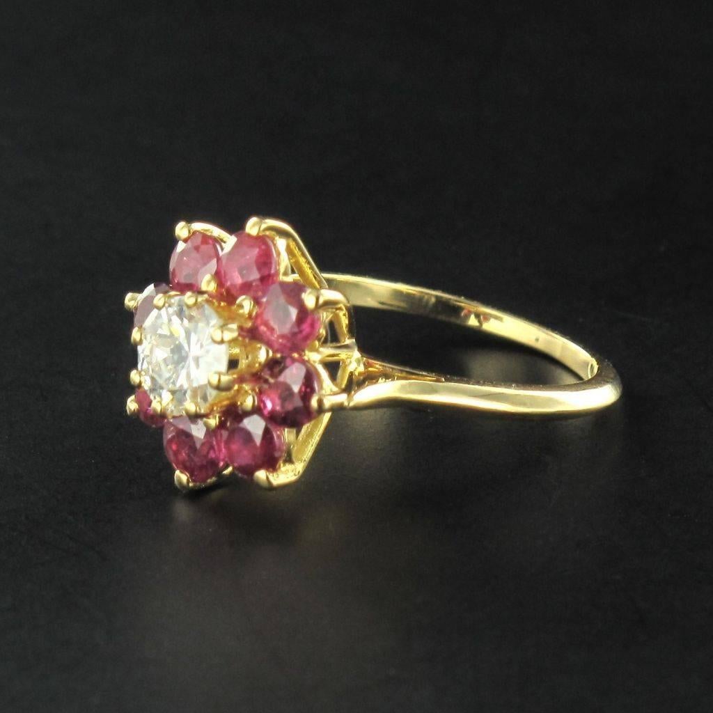 Women's 1970s French Ruby Diamond Gold Cluster Ring