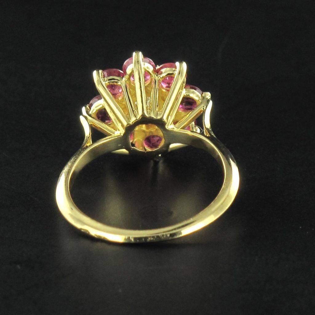 1970s French Ruby Diamond Gold Cluster Ring 1