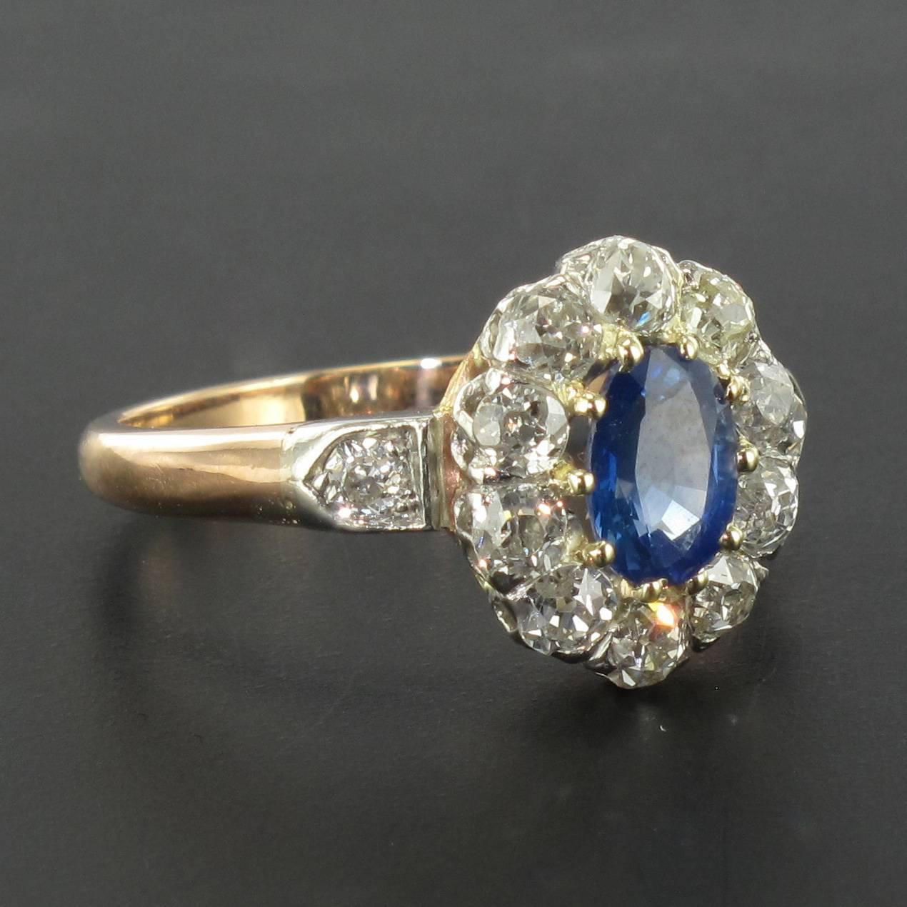 French Napoleon III Sapphire Diamond Gold Ring 1