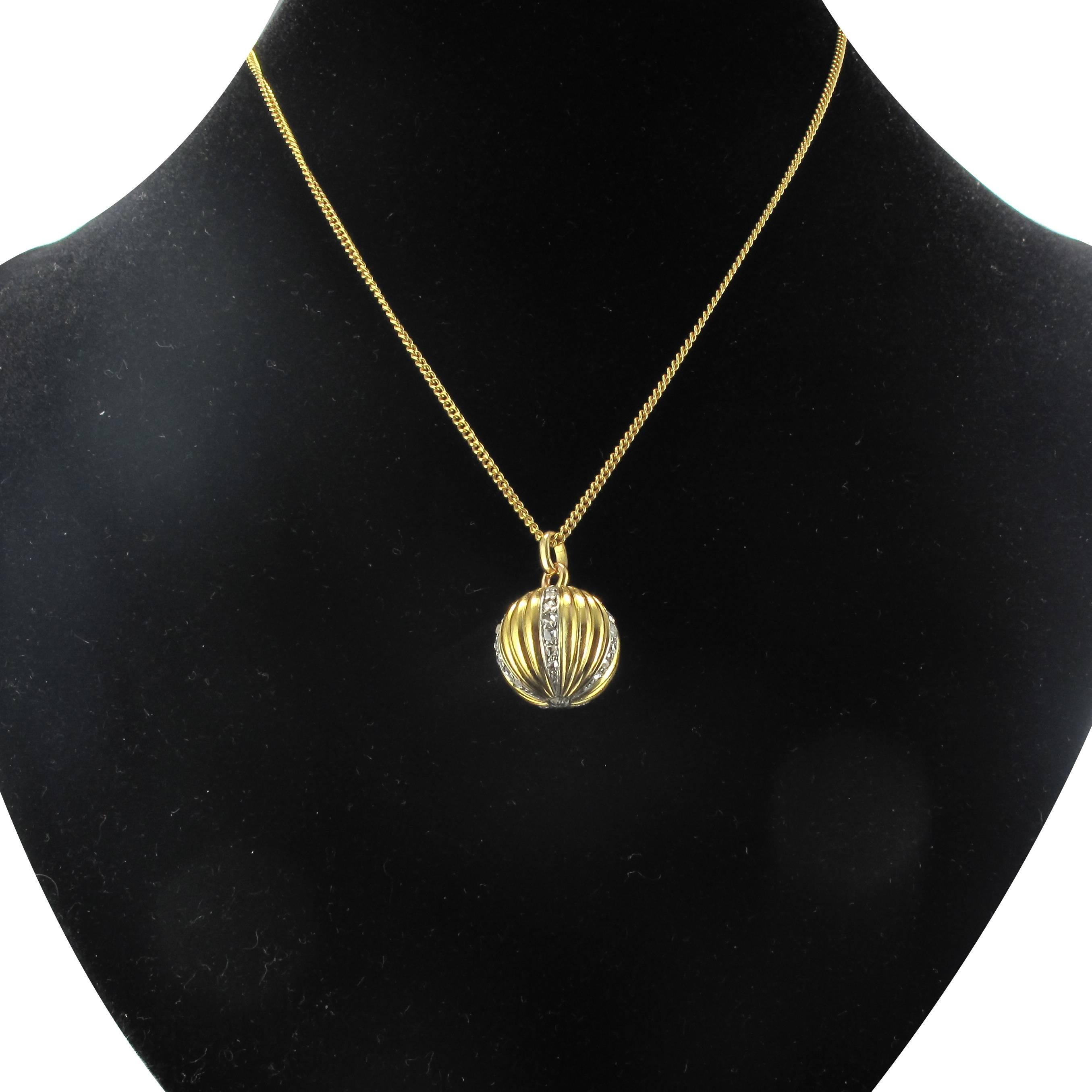 Women's Antique Diamond Gold Ball Pendant