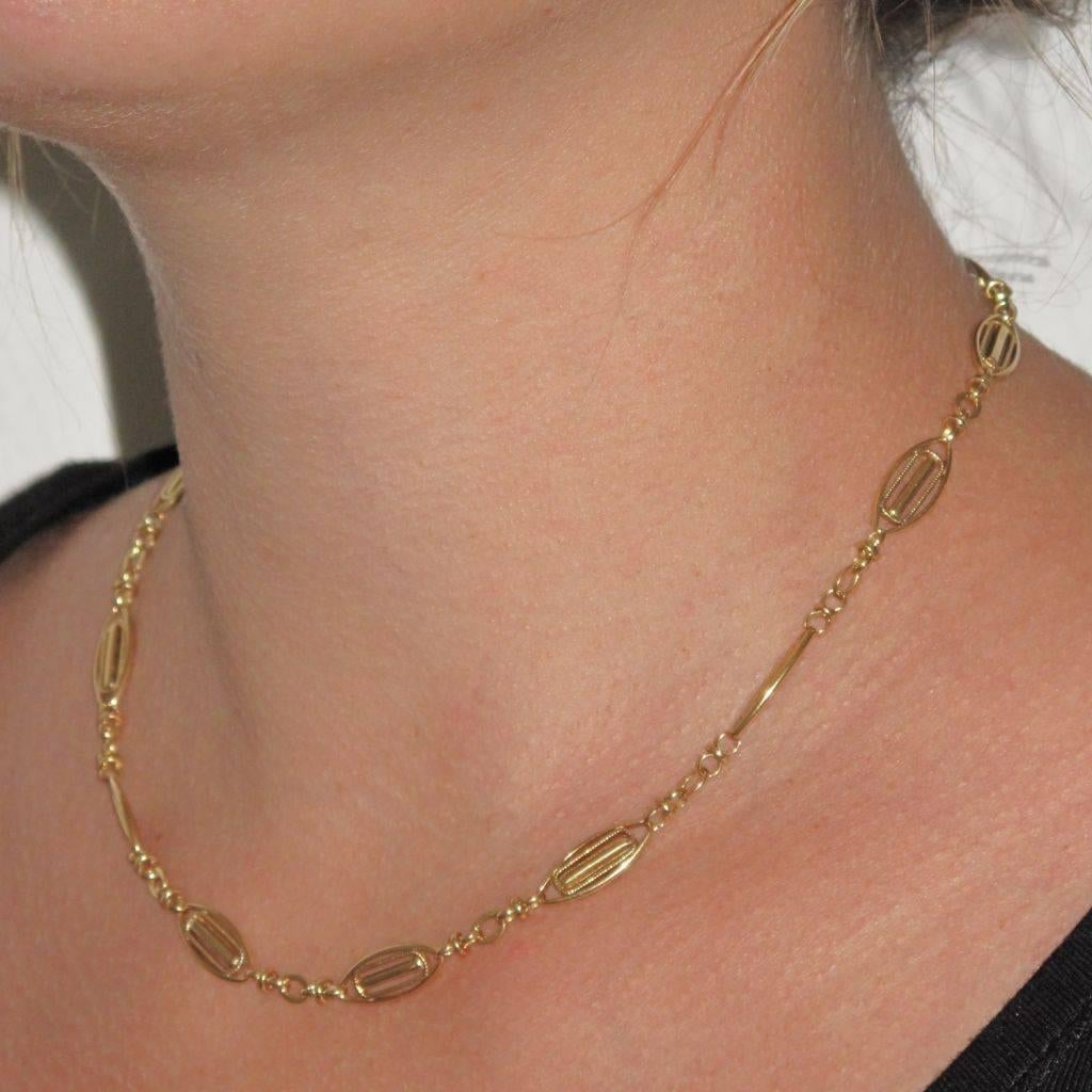 Romantic French 19th Century Antique Gold Chain Necklace