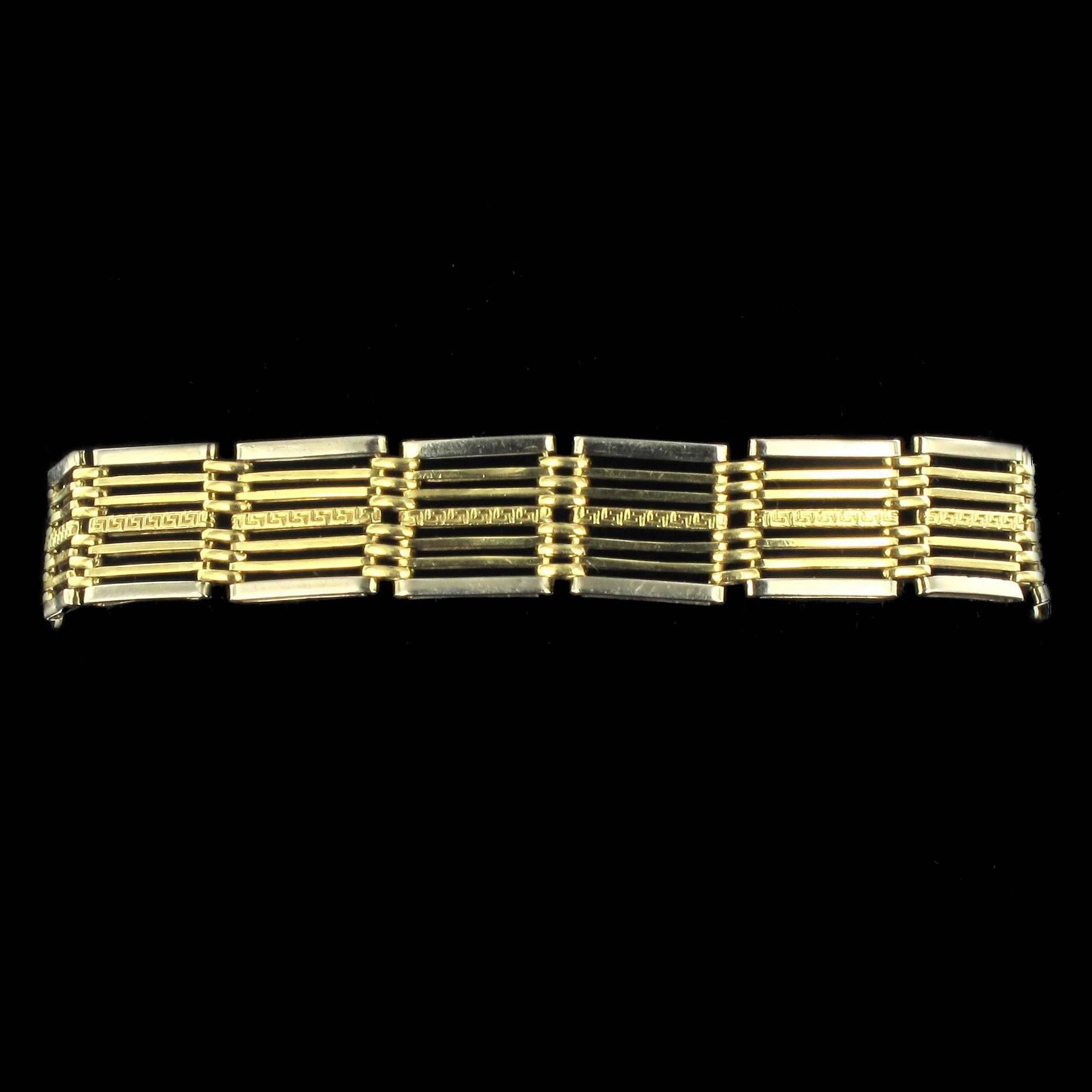 1930s Art Deco French Two Color Gold Bracelet 2