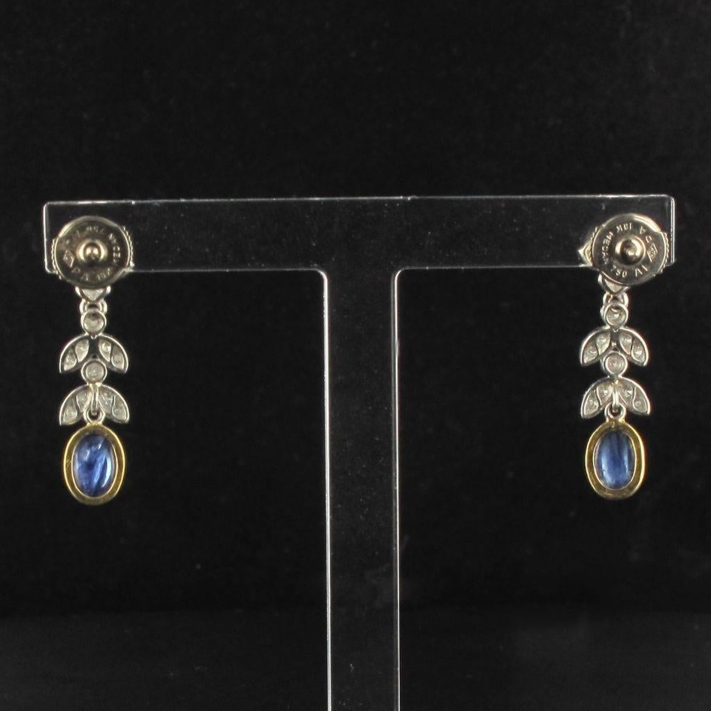 Modern French Sapphire Cabochon Diamond Gold Earrings 1