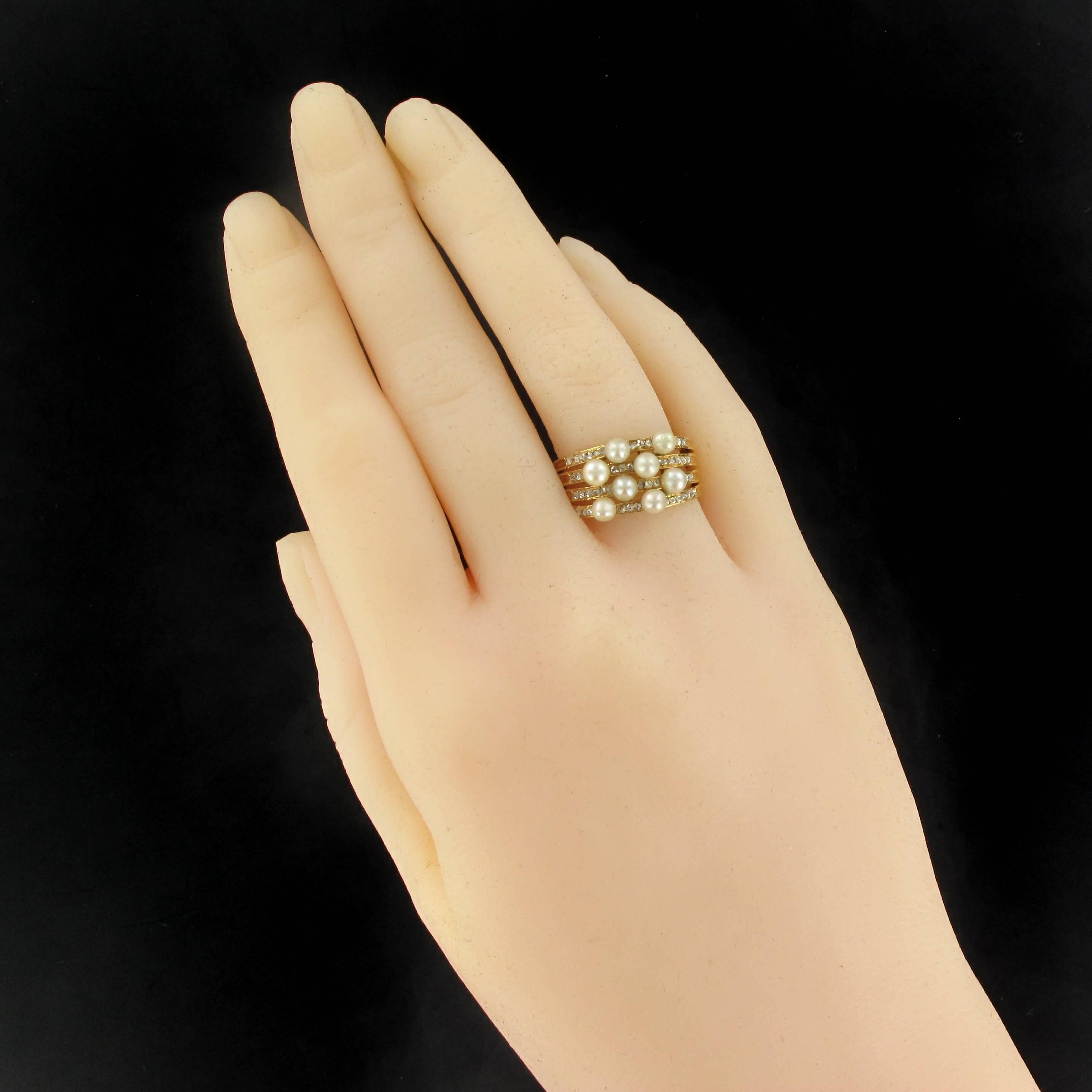 Rose Cut 1920s Antique Diamond Pearl Gold Band Ring