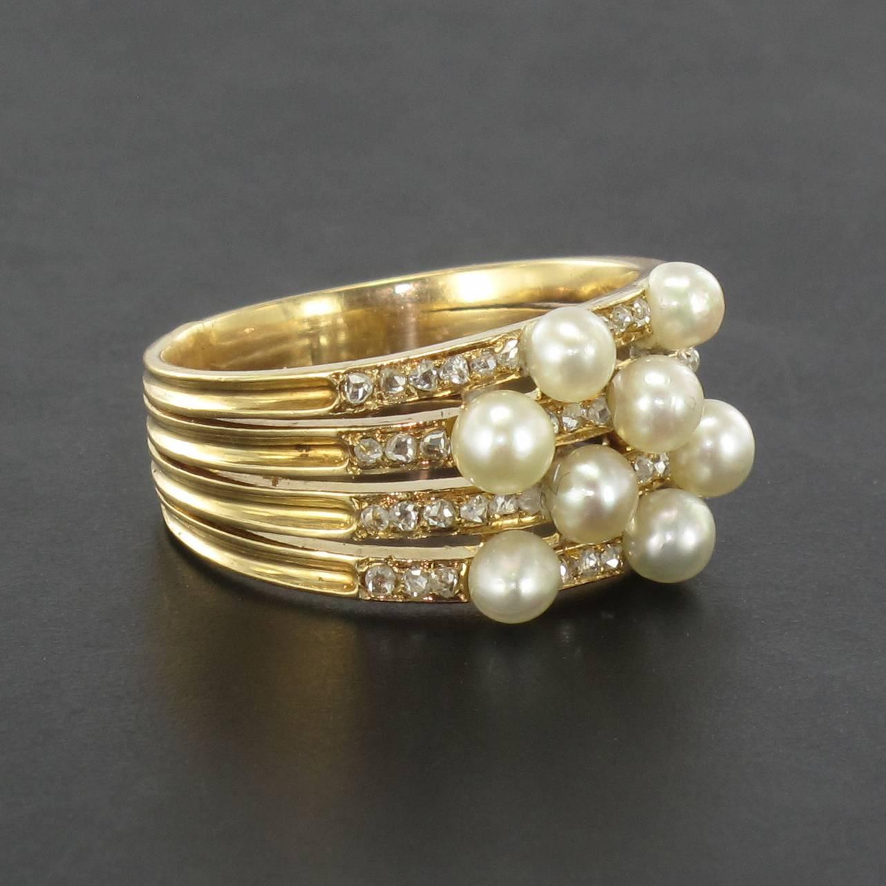 1920s Antique Diamond Pearl Gold Band Ring at 1stDibs