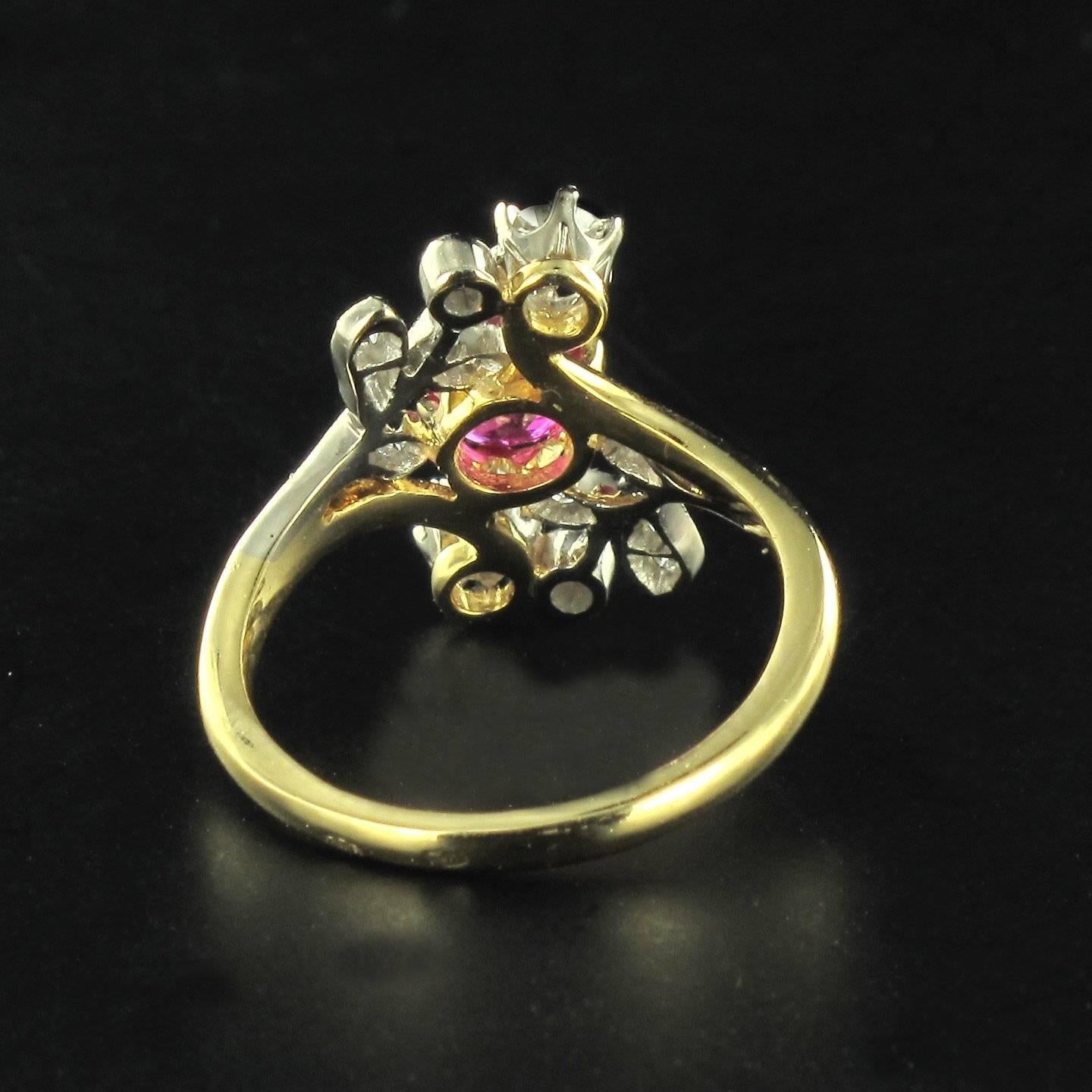 Contemporary French Floral Design Ruby Diamond Gold Ring