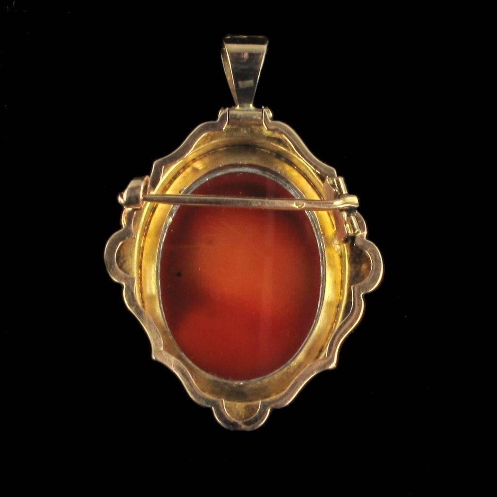 Antique Agate Cameo and Natural Pearls Brooch Pendant 1