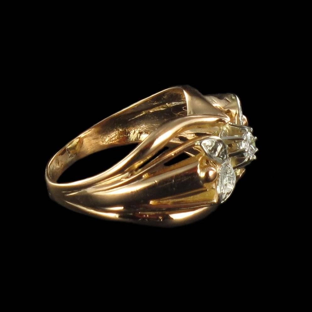 French 1960s 18 Karat Rose Gold White Gold Diamond Ring For Sale 11