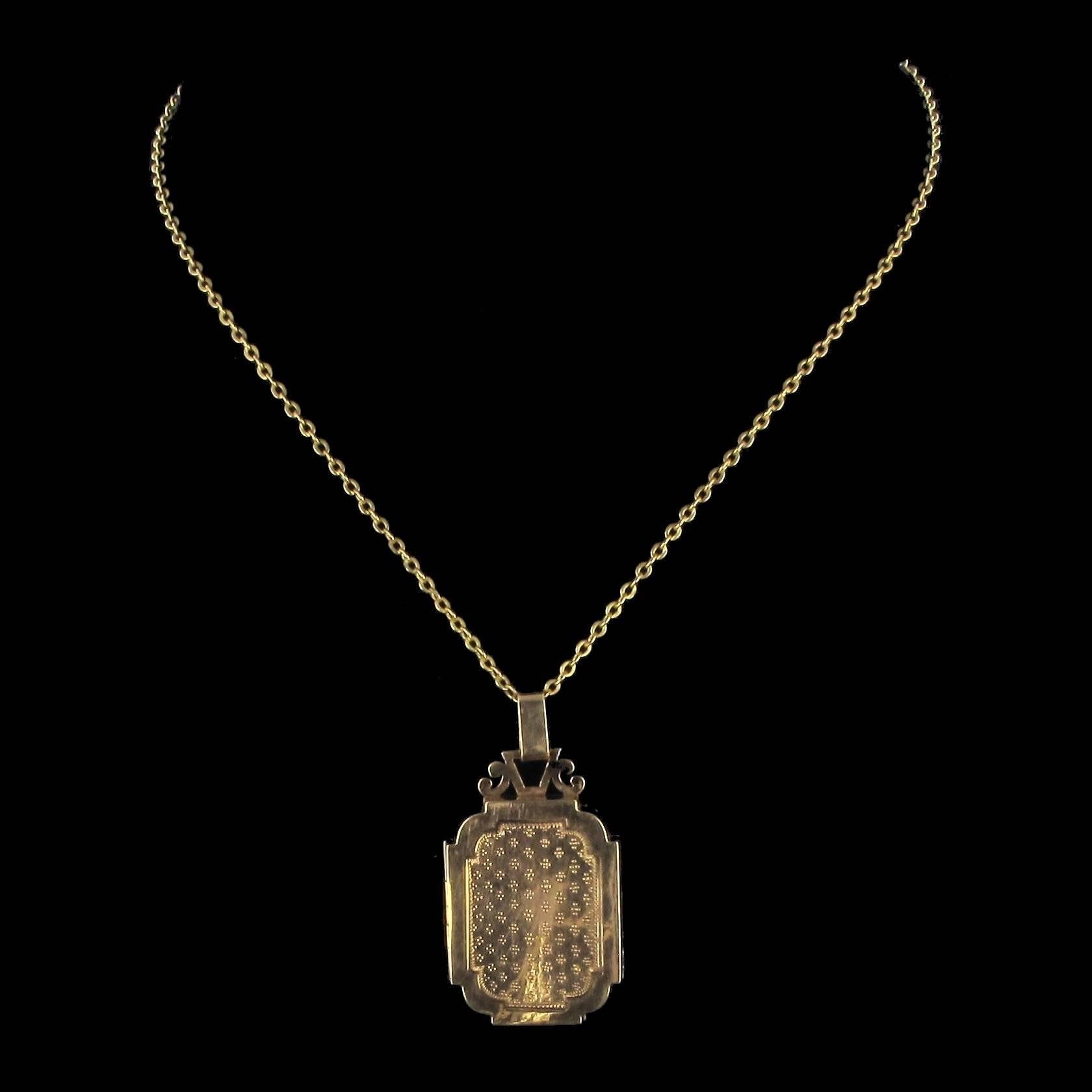 Napoleon III 19th Century French Rectangular Engraved Gold Locket Pendant Medallion