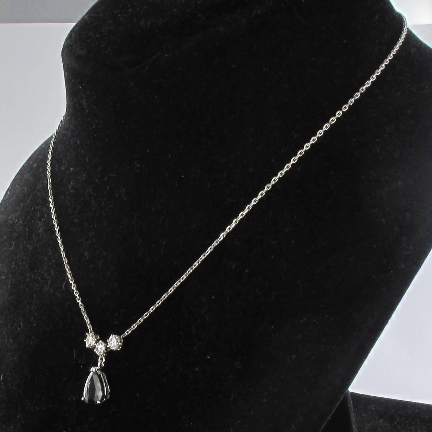18 Karat White Gold 1.70 Carat Sapphire Diamond Pendant Necklace 9