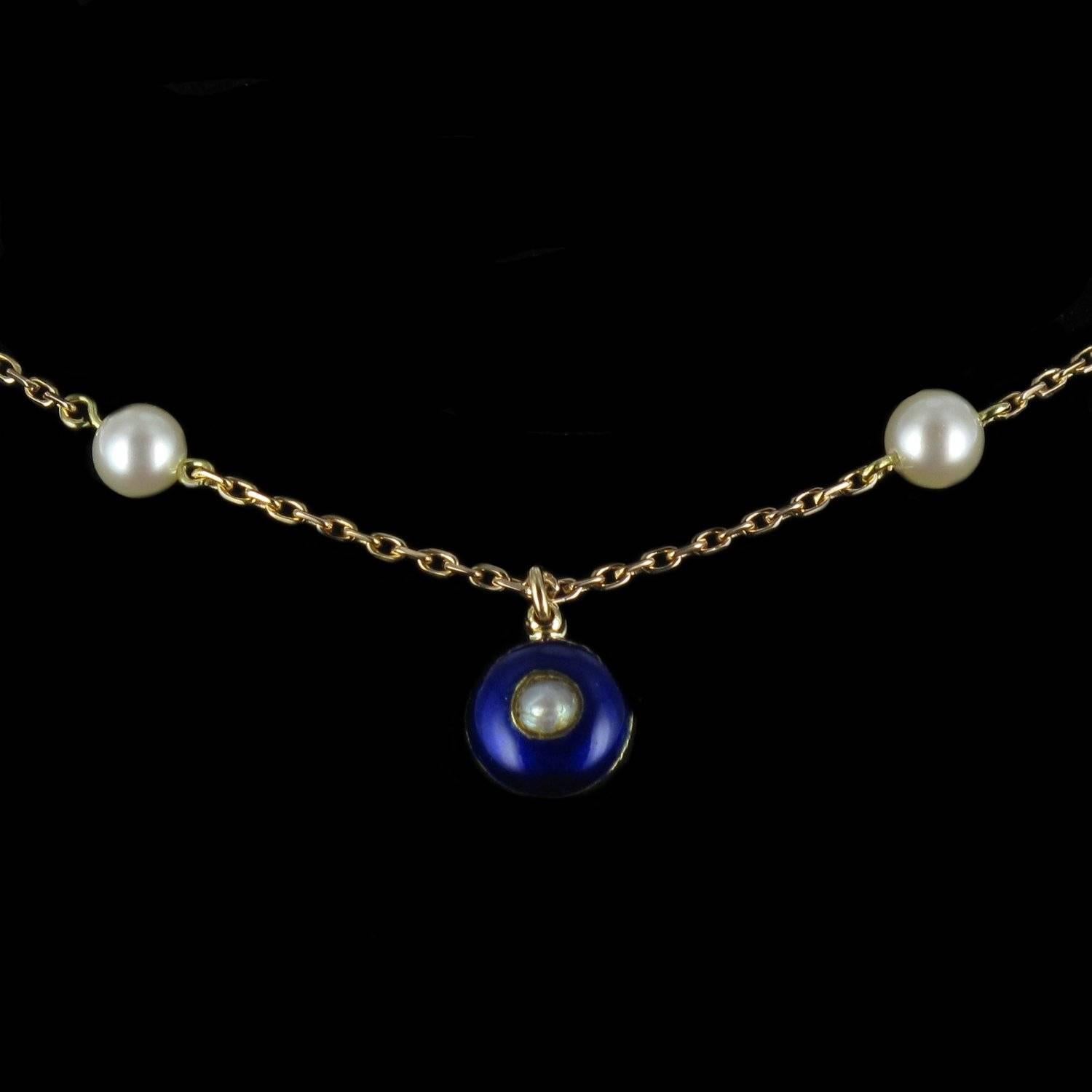 French 19th Century Pearls, Lapis Lazuli, Enamel and Gold Necklace 2
