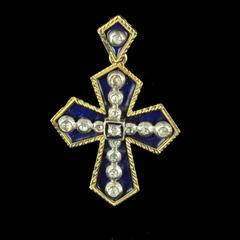 Blue Enamel and Diamond Cross Pendant
