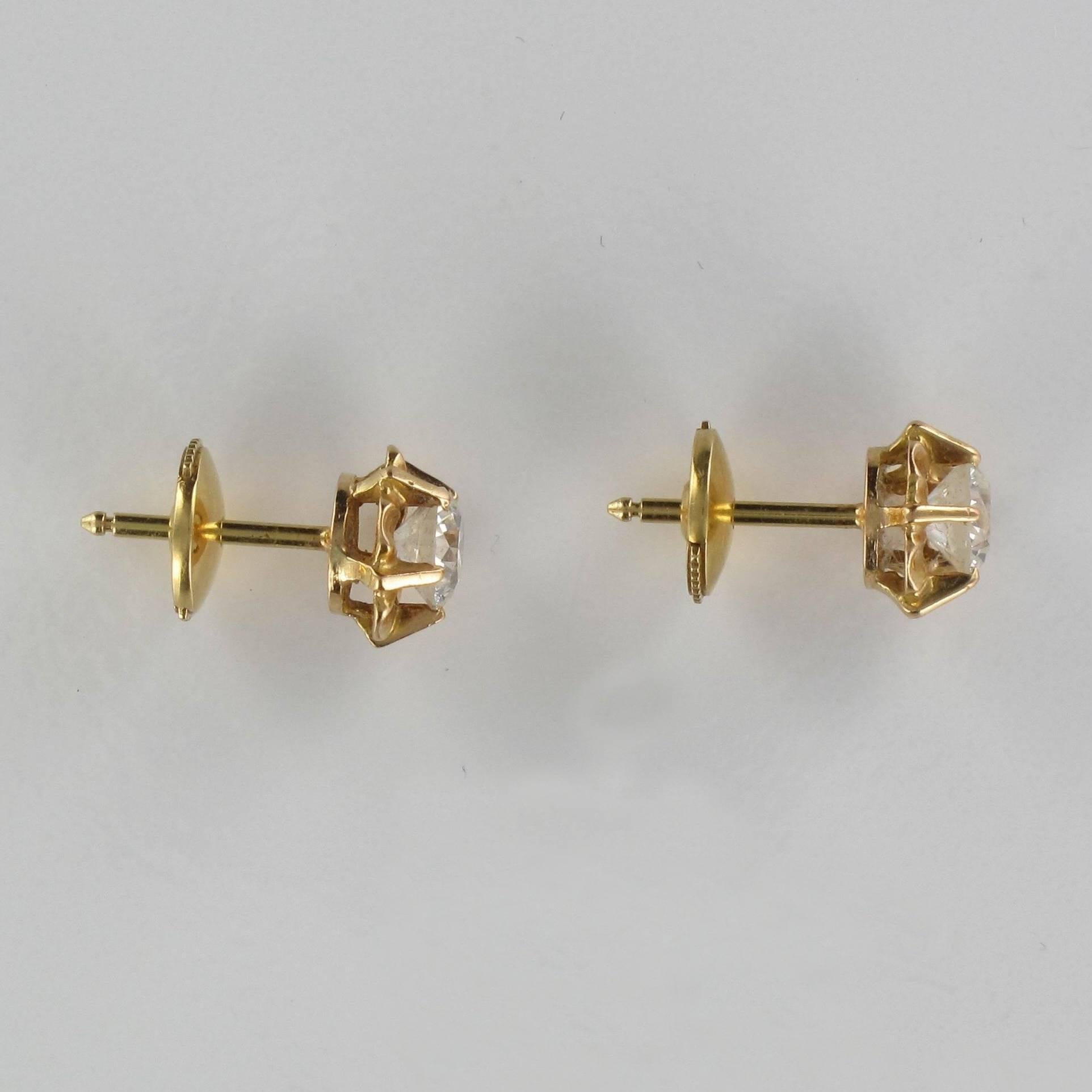 Retro Yellow Gold Diamond Stud Earrings 1