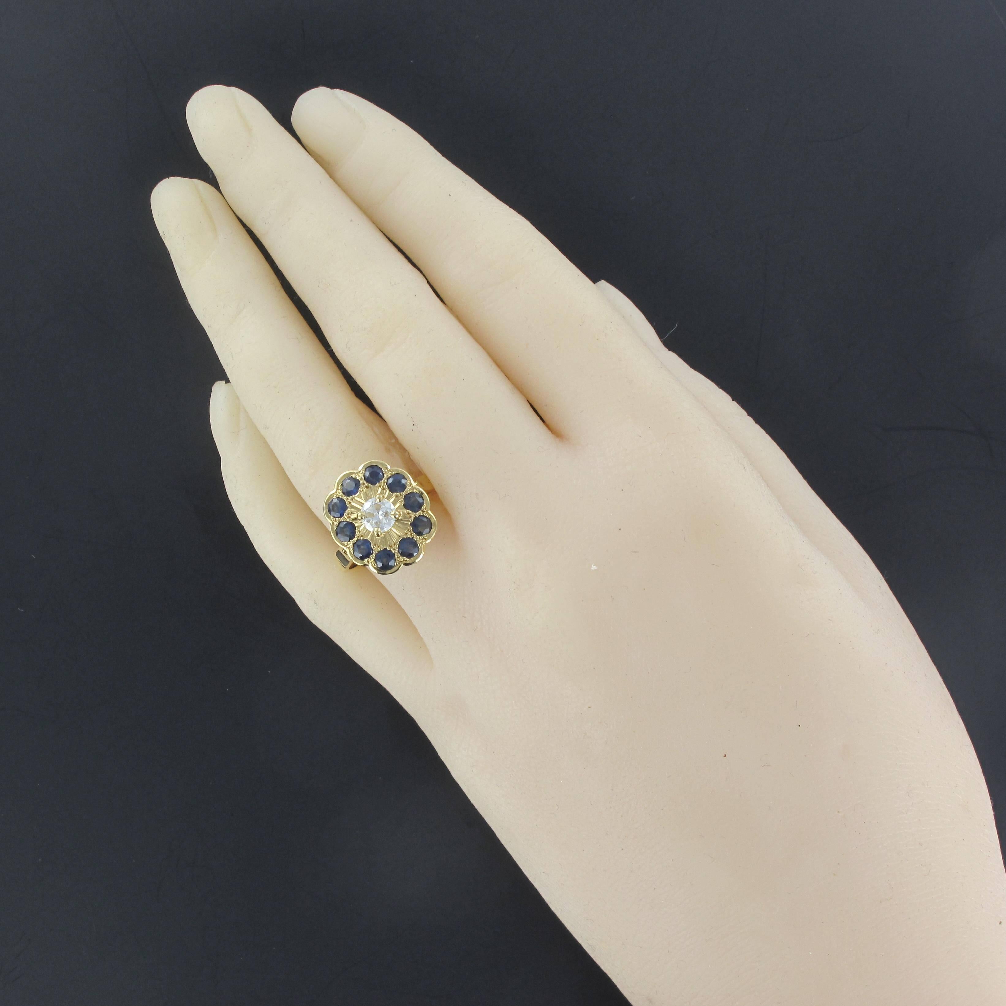 Retro 1960s Sapphire Diamond Gold Ring