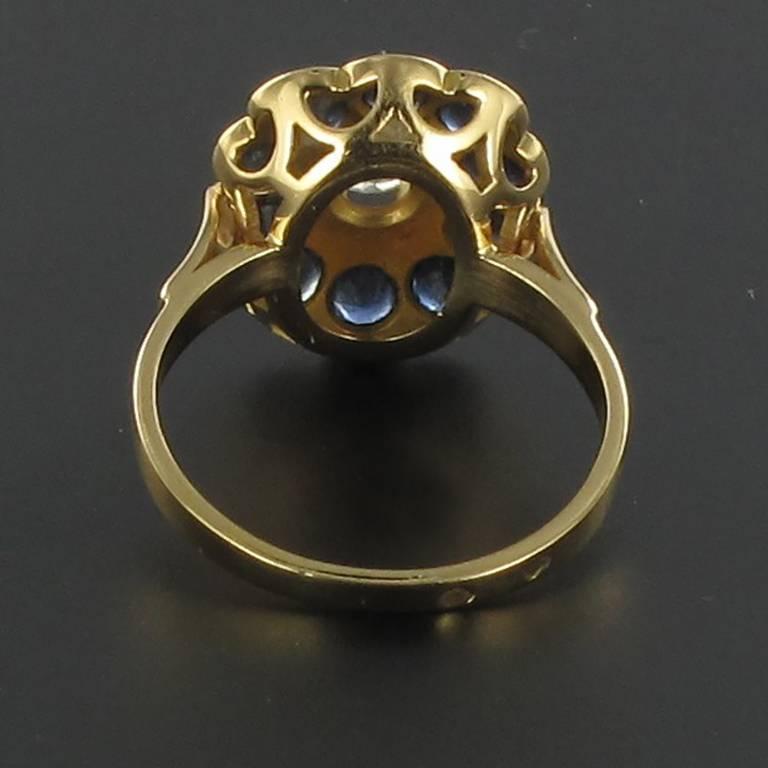 1960s Sapphire Diamond Gold Ring In Excellent Condition In Poitiers, FR
