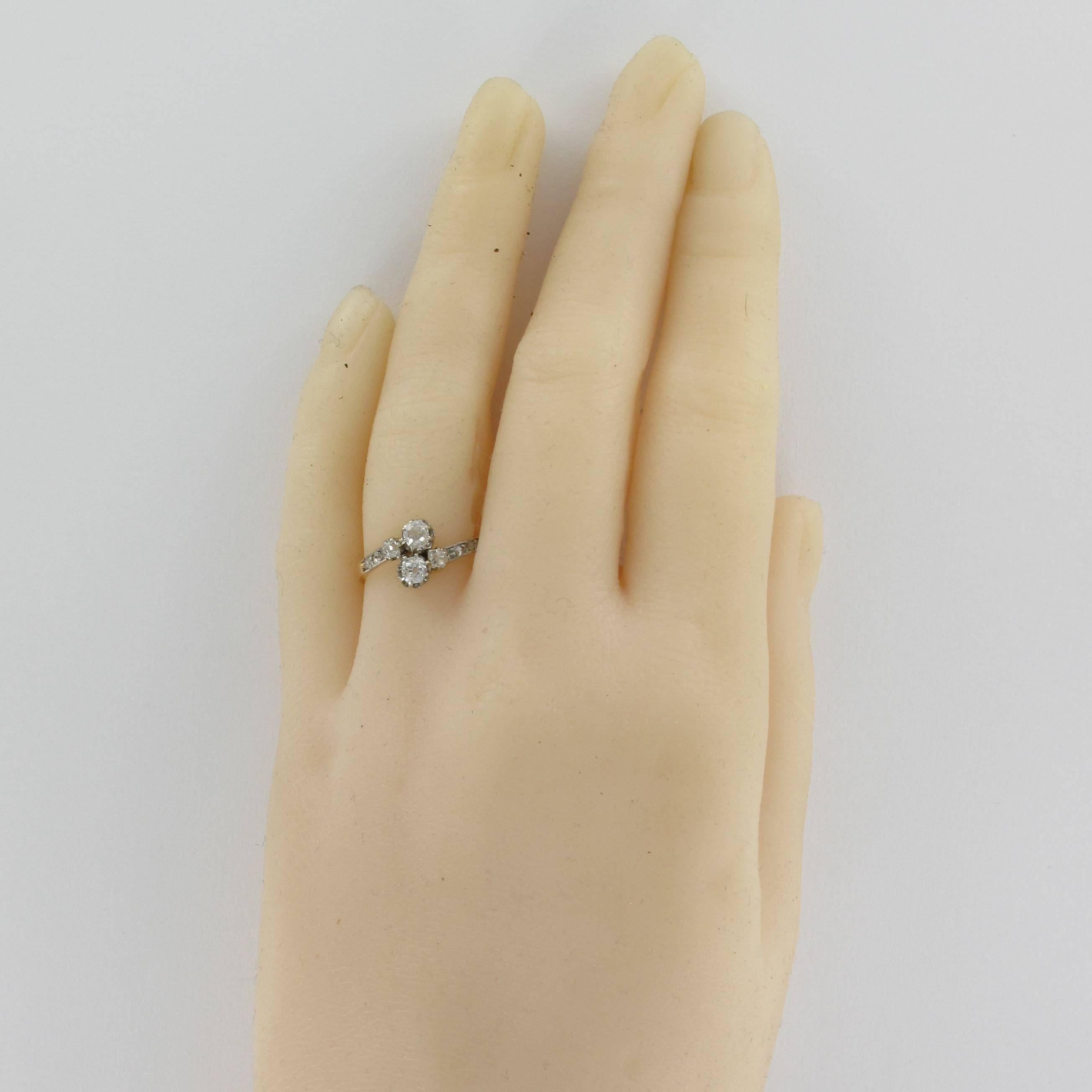 Antique Diamond Gold Platinum Lover's Ring In Excellent Condition In Poitiers, FR