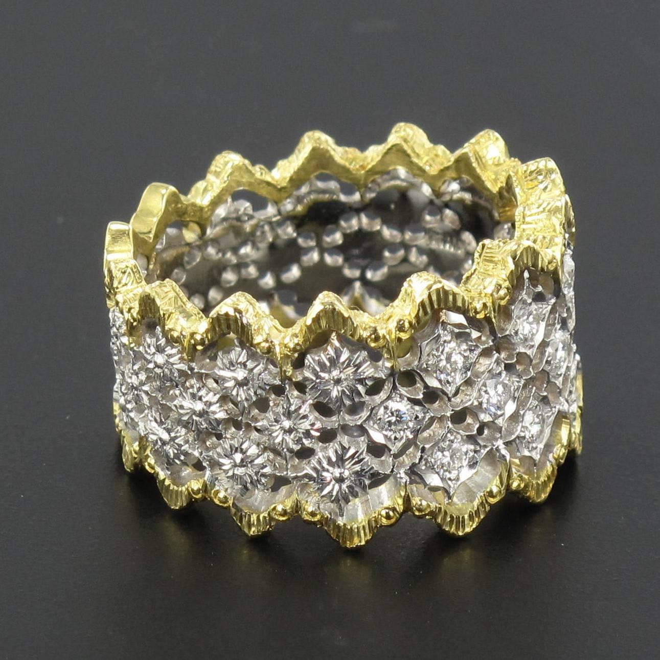 Diamond Two Color Gold Filigree Ring In New Condition In Poitiers, FR
