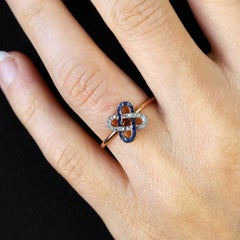 French 1925s Art Deco Sapphires Diamonds 18 Karat Rose Gold Staple Ring