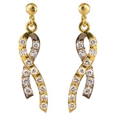 Modern Diamond 18 Karat Yellow White Gold Ribbon Earrings