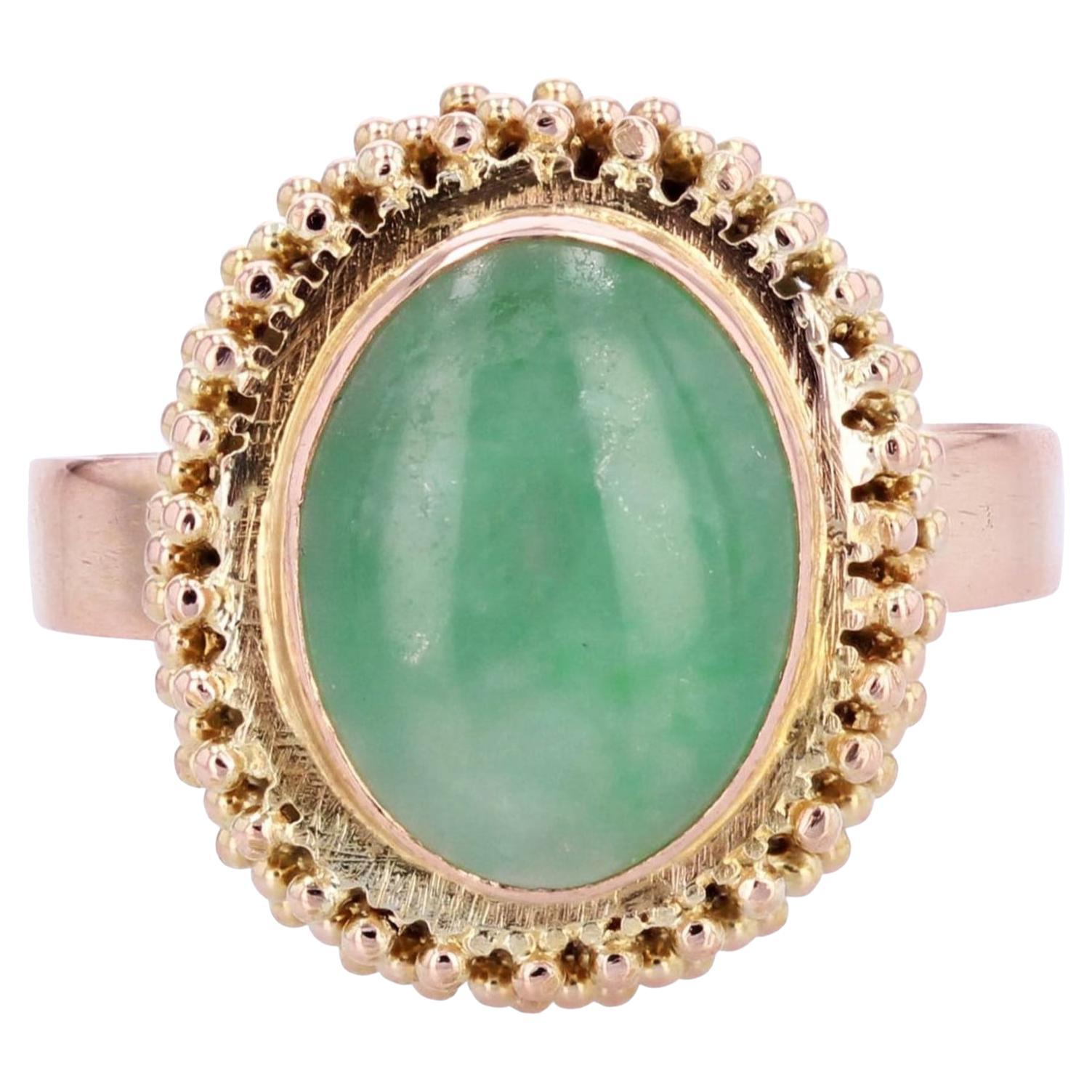 1950s Jade 18 Karat Yellow Gold Retro Oval Ring