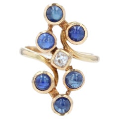 1970s Modernist Sapphire Diamond 18 Karat Yellow Gold Ring