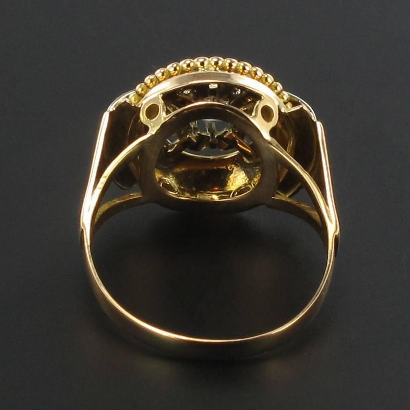 French 1950s Yellow and White Gold Diamond Ring 1