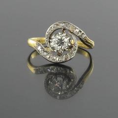1920s French Antique Diamond Gold Platinum Whirl Ring