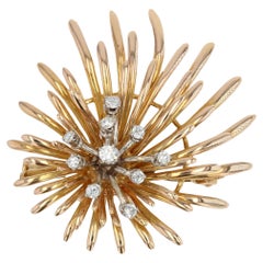 French Vintage Diamond Gold Floral Brooch