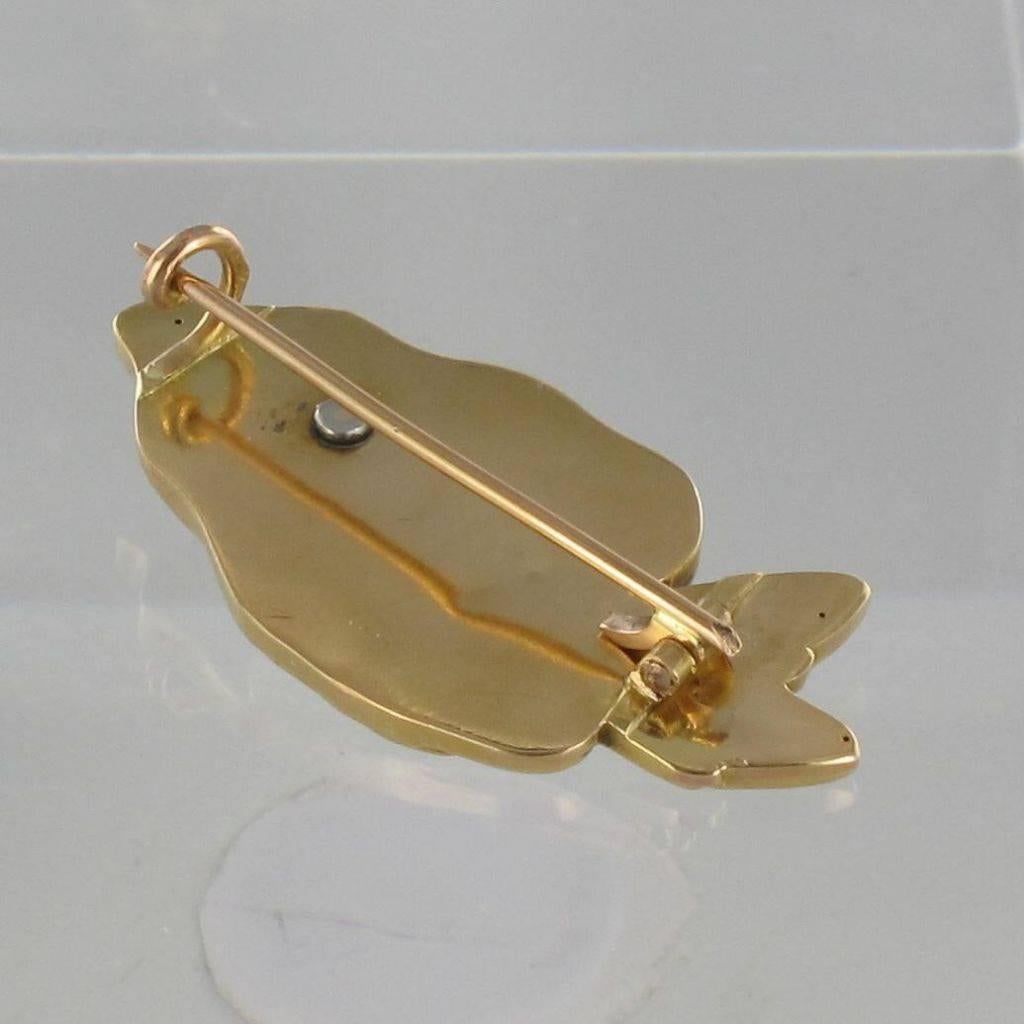 Women's French Art Nouveau Enamel and Pearl Gold Brooch