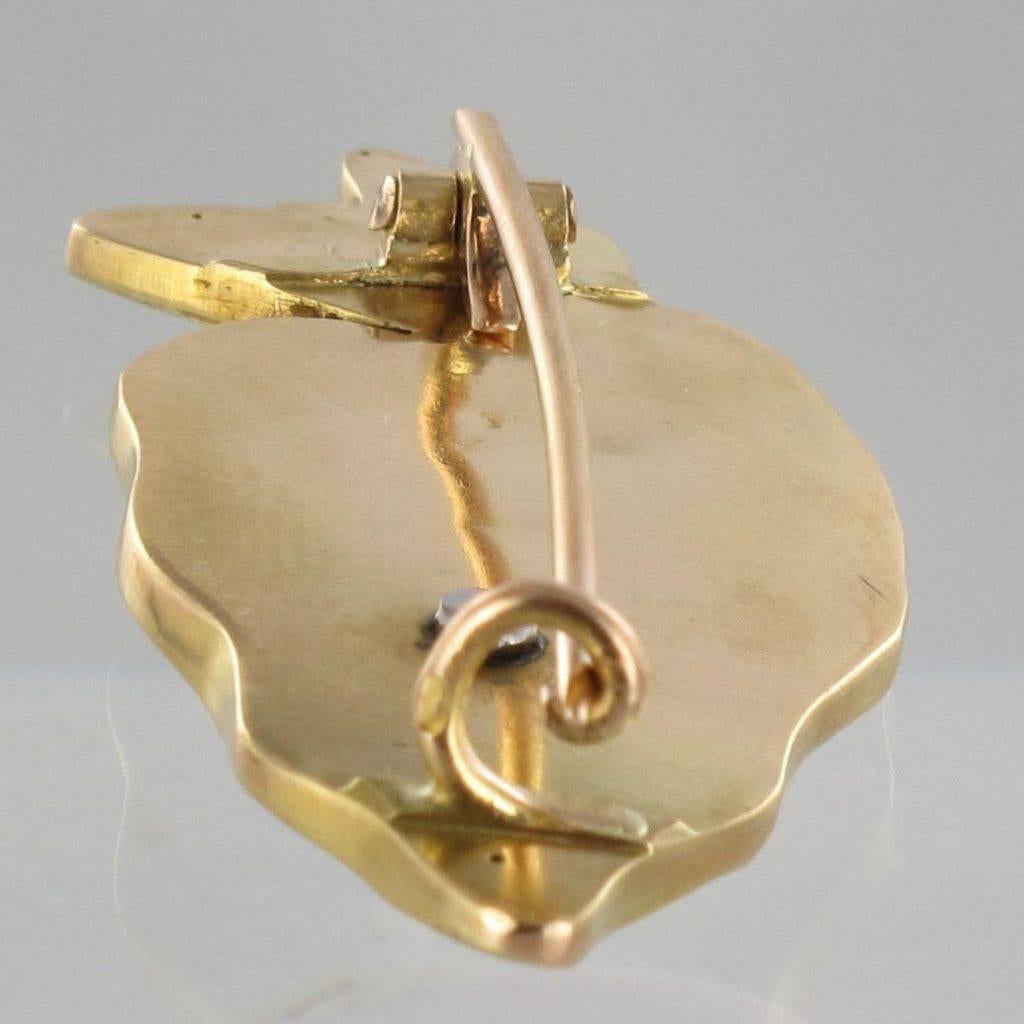 French Art Nouveau Enamel and Pearl Gold Brooch 2