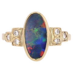 Modern Black Opal Diamonds 18 Karat Yellow Gold Geometric Ring