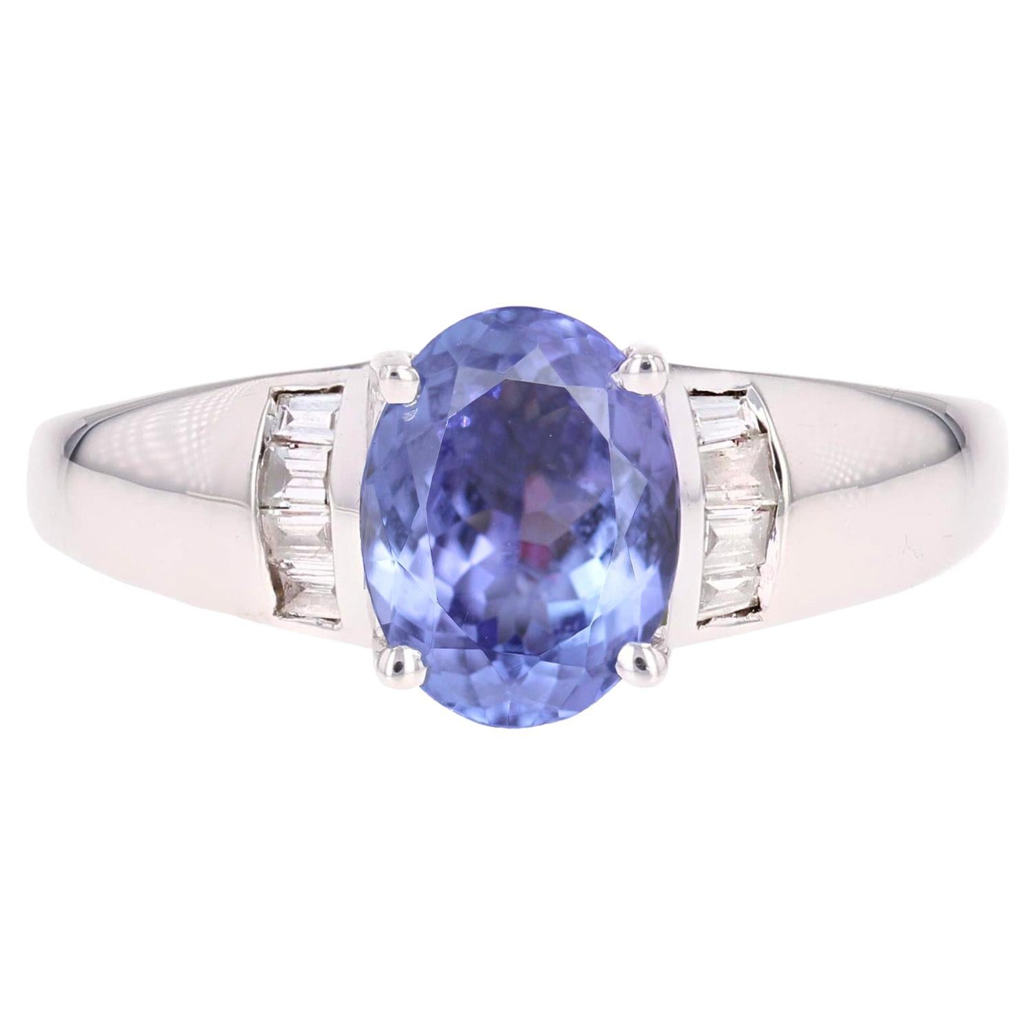 Bague moderne en or blanc 18 carats avec diamants Tanzanite